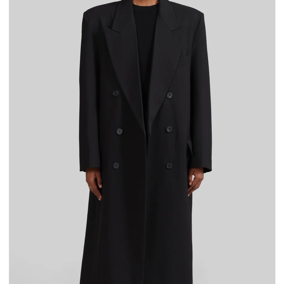 The Frankie Shop Delphina Long Coat Black Double-Breasted Blazer - Picture 1 of 5